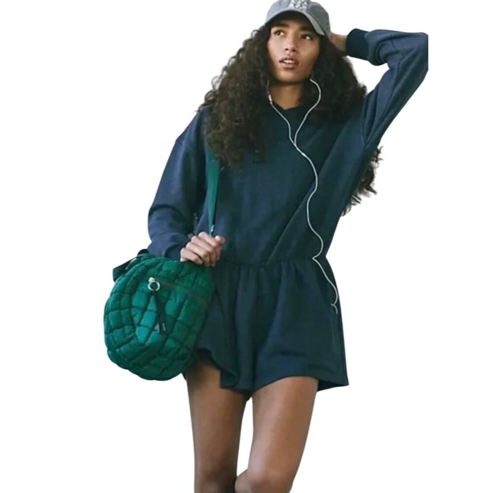 Free People Such a Flirt Romper Navy Blue Hooded Open Back Long Sleeve XS & S NE - Picture 3 of 16